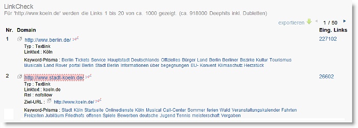linkcheck ergebnisse